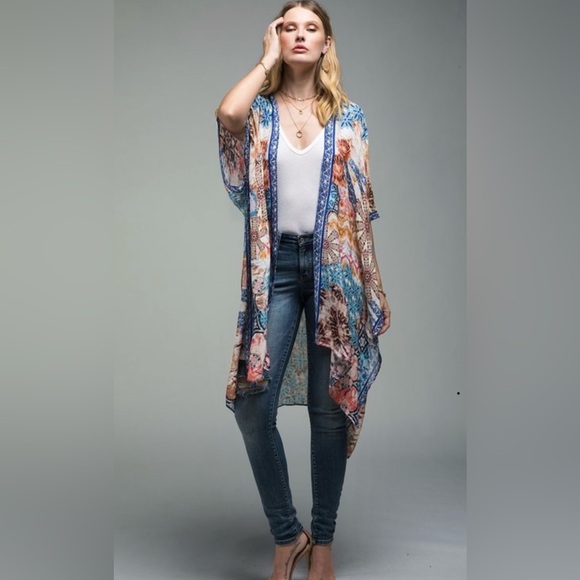 Women's Multicolor Kimono Cardigan OSFM - Picture 3 of 9